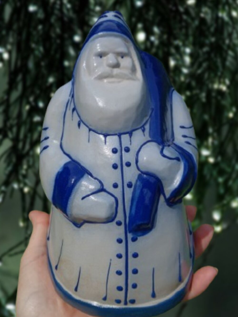 VTG Eldreth Pottery Blue Salt Glazed Santa Claus Handmade Figure 1996